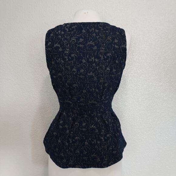 Eva Franco Navy Gold Metallic Peplum Blouse Size S - Picture 10 of 14